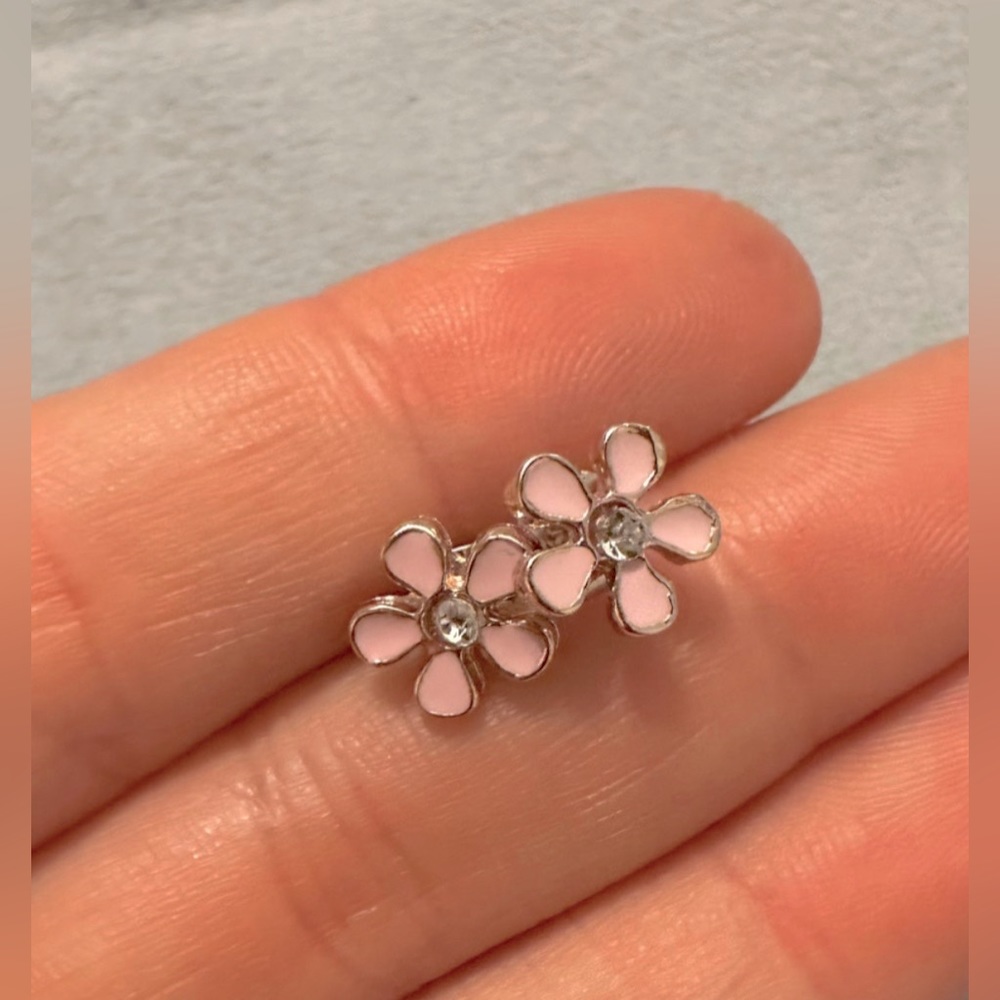Pink and Crystal Flower Stud Earrings! Hypoallergenic